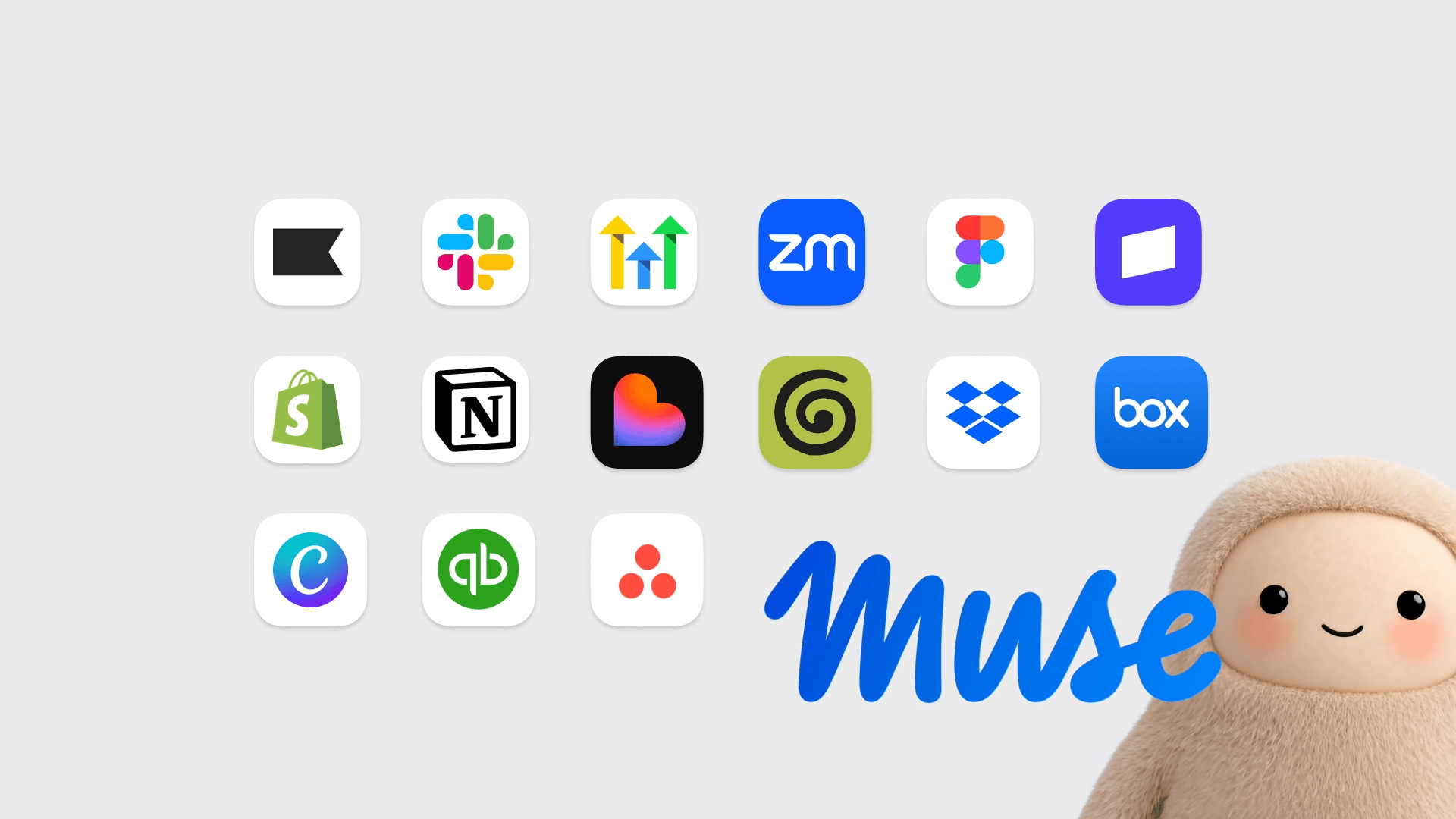 Meta's Muse for Small Business graphic showing supported connector marks and the Muse character